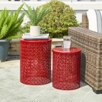 Glitzhome Set of Two Multi-functional Metal Red Garden Stool/Planter Stand/Side Table
