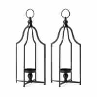 Glitzhome Set of Two Black Metal Lantern Frame Modern Farmhouse Decor(L+L)