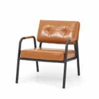 Glitzhome Light Brown PU Leather Arm Accent Chair With Frosted Black Metal Frame