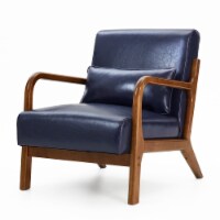 Glitzhome Mid Century Solid Wood Frame Accent Chair Modern Leather Lazy Chair