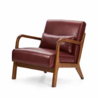 Glitzhome Mid Century Solid Wood Frame Accent Chair Modern Leather Lazy Chair