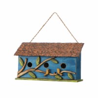 Glitzhome 15.75 L Oversized Washed Blue Distressed Solid Wood Cottage Birdhouse