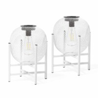 Glitzhome Set of Two 11.5 Inch H Solar Powered Outdoor Lantern White Metal Mesh with Stand