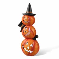 Glitzhome 14.25 Inch Tall Halloween Lighted Stacked Resin Pumpkin Table Decor