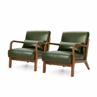 Glitzhome Mid Century Solid Wood Frame Accent Chair Modern Leather Lazy Chair