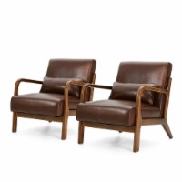 Glitzhome Mid Century Solid Wood Frame Accent Chair Modern Leather Lazy Chair