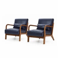 Glitzhome Mid Century Solid Wood Frame Accent Chair Modern Leather Lazy Chair