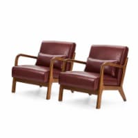 Glitzhome Mid Century Solid Wood Frame Accent Chair Modern Leather Lazy Chair