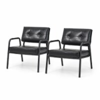 Glitzhome Set of Two Black PU Leather Arm Accent Chair With Frosted Black Metal Frame
