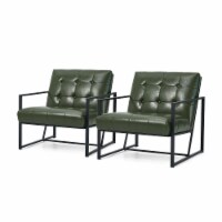 SGlitzhome Set of Two Hunter Green Accent Armchairs, Black Metal Frame