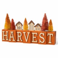 Glitzhome 14 Inch Length Harvest Wooden House/Brush Trees Table Decor