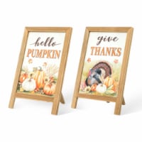 Glitzhome Set of Two 12 Inch Tall Fall & Thanksgiving Wooden Easel Table Decor