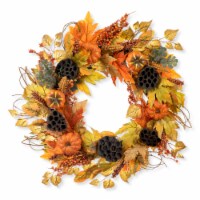 Glitzhome 24 Inch Diameter Fall Pumpkin Leaf Floral Wreath