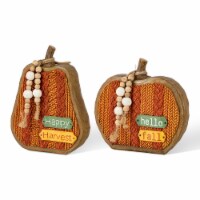 Glitzhome 8.5 Inch Tall Set of Two Fall Faux Knitted Resin Pumpkin