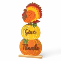 Glitzhome 36 Inch Tall Thanksgiving Wooden Stacked Pumpkin & Turkey Porch Decor