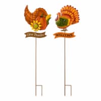 Glitzhome 36.25 Inch Tall Set of Two Thanksgiving Metal Turkey and Croissant Yard Stake