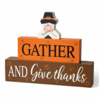 Glitzhome 9.5 Inch Length Thanksgiving Wooden Pilgrim Table Block Sign