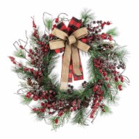 Glitzhome 24 Inch Diameter Frosted Berry, Pine with Bowknot Wreath