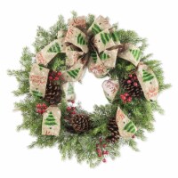 Glitzhome 24 Inch Diameter Cypress Leaves Pinecone With Bowknot Ribbon Wreath