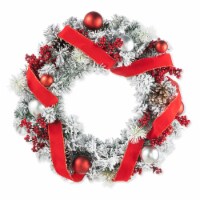 Glitzhome 24 Inch Diameter Flocked Berry, Pinecone Ribbon Wreath
