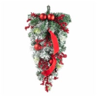 Glitzhome 25 Inch Tall Flocked Berry, Ornament and Pinecone Ribbon Teardrop