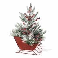 Glitzhome 21 Inch Tall Christmas Red Sleigh Frosted Floral Centerpiece Perspective: Main
