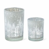 Glitzhome Set of Two Christmas House Glass Votive/Pillar Candle Holders