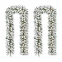 Glitzhome Two Pack 6 Feet Snow Flocked Christmas Garland with 35 Warm White Lights and Timer