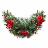 Glitzhome 3 Feet Pine Poinsettia and Red Berries Christmas Swag with 50 Warm White Lights