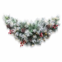 Glitzhome 3 Feet Pinecones and Red Berries Faux Christmas Swag, 50 Warm White Lights