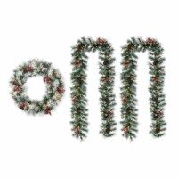 Glitzhome Set of Five 24 Inch Diameter Christmas Wreath and 9 Feet Garland, Pinecones