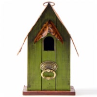 Glitzhome 10 H Distressed Textured Green Wood Bird House with Doorknob