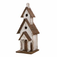 Glitzhome Distressed Textured Wooden Church Model Birdhouse, White