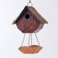 Glitzhome 14.5 H Distressed Textured Wooden Bird House with Bird Feeder, Red