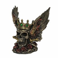Bronze Finish Screaming Monarch Skull Statue With Flames and Wings 5.75 Inches High