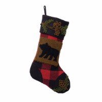 Glitzhome 19 Inch Length Plaid Stocking with Rug Hooked Bear