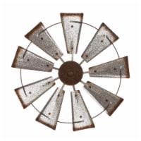 Glitzhome Rustic Farmhouse Round Metal Windmill Wall Decor, Country Farm Home Decoration