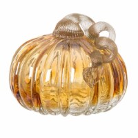 Glitzhome 5.95 Inch Diameter Amber Crackle Glass Short Pumpkin