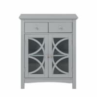 Glitzhome 32 Inch Tall Wood Textured Floor Storage Cabinet with Double Drawers, Gray