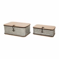 Glitzhome Farmhouse Galvanized Wood Storage Chests, Set of Two