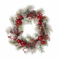 Glitzhome 24 Inch Diameter Flocked Pinecone & Ornament Wreath