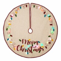 Glitzhome 48 Inch Diameter Embroidered Linen Christmas Tree Skirt - Merry Christmas