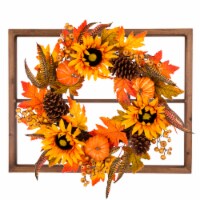 Glitzhome Wooden Window Frame with Sunflower Wreath