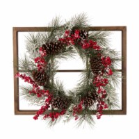 Glitzhome Flocked Pinecone & Berry Wreath Wooden Window Frame