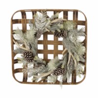 Glitzhome Bamboo Tobacco Basket with Flocked Pinecone & Antler Wreath - Green