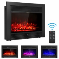 Costway 28.5  Fireplace Electric Embedded Insert Heater Glass Log Flame Remote