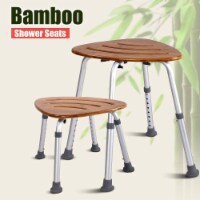 Costway Bamboo Bath Seat Shower Chair Triangular Fanshaped Slip-Resistant Rubber Tip