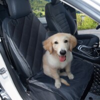 Black Waterproof Pet Front Seat Cover For Cars Nonslip Rubber Backing w/ Anchor