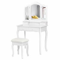 Makeup vanity on sale with folding mirror