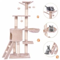 Gymax 56'' Cat Tree Kitten Pet Play House Furniture Condo Scratching Posts Ladder Beige